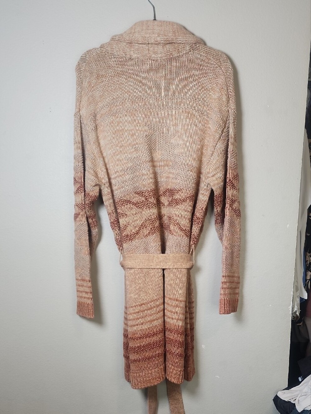 Pendleton Monterrey Belted Cream and Brown Southwestern Open-Front Cardigan XL. - Picture 8 of 10